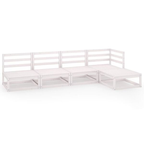 vidaXL Set de sal&oacute;n de jard&iacute;n de 5 piezas blanco madera maciza de pino
