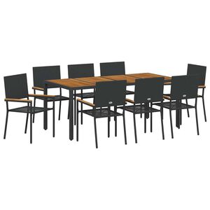 vidaXL Conjunto de Comedor de Jard&iacute;n 9 pcs Negro rat&aacute;n sint&eacute;tico