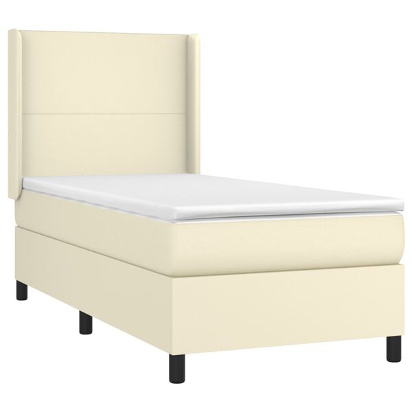 vidaXL Cama box spring con colch&oacute;n cuero sint&eacute;tico crema 90x190 cm