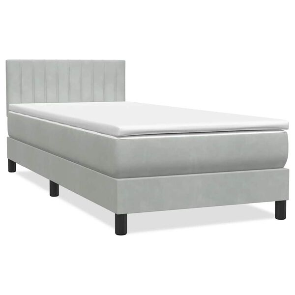 vidaXL Cama box spring con colch&oacute;n y LED terciopelo gris claro 90x220 cm