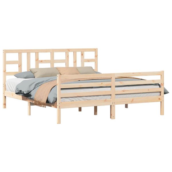 vidaXL Estructura de cama de matrimonio con cabecero madera maciza