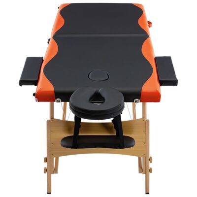 vidaXL Camilla de masaje plegable 2 zonas madera negro y naranja