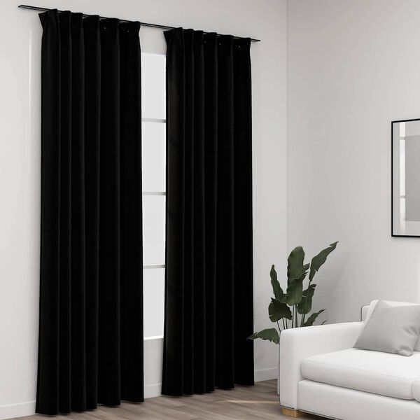 vidaXL Cortinas opacas con ganchos look de lino 2 pzas negro 140x225cm