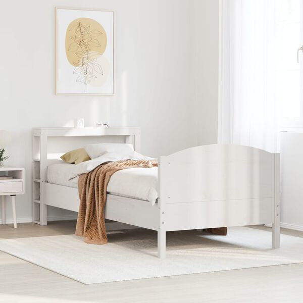 vidaXL Estructura de cama sin colch&oacute;n madera maciza blanca 75x190 cm