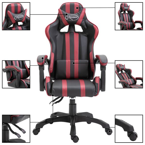 vidaXL Silla de gaming de cuero sint&eacute;tico color vino tinto