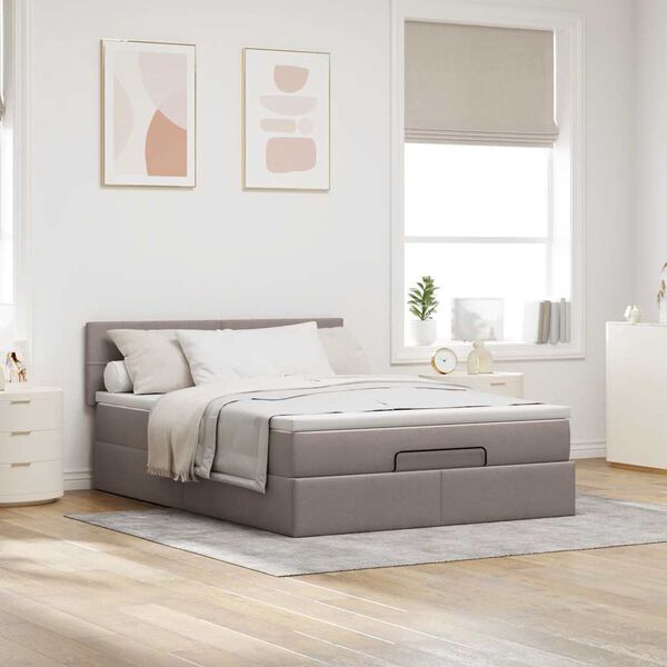 vidaXL Cama otomana con colch&oacute;n tela gris pardo 140x190 cm