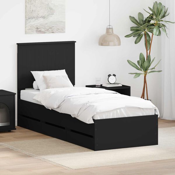 vidaXL Estructura de cama Negro 90 x 200 cm Madera Ingenieril