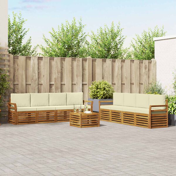 vidaXL Juegos de sof&aacute;s 9 pcs Natural y Crema Madera de Acacia S&oacute;lida
