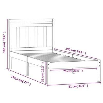 vidaXL Estructura de cama individual madera maciza blanco 75x190 cm