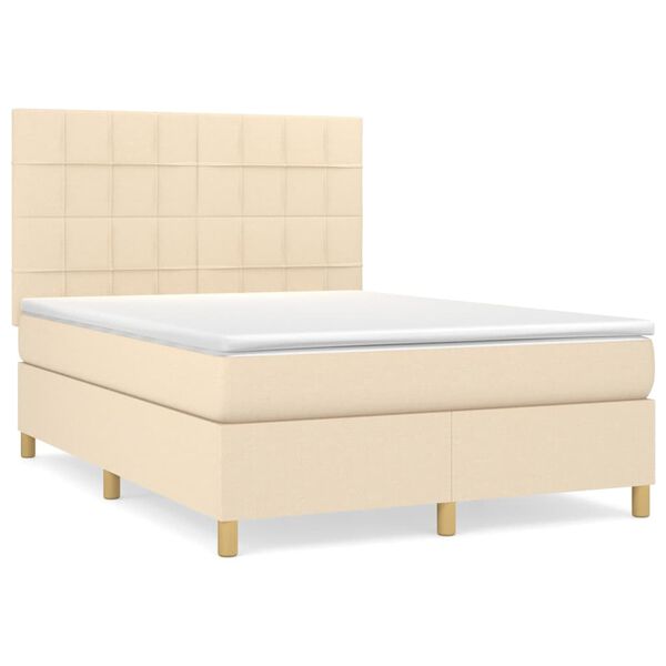 vidaXL Cama box spring con colch&oacute;n tela color crema 140x200 cm