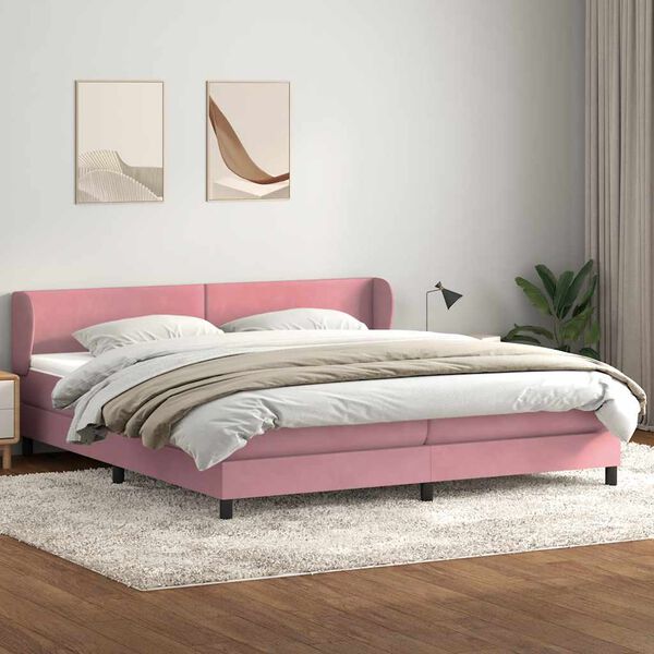 vidaXL Cama box spring con colchones terciopelo rosa 180x220 cm