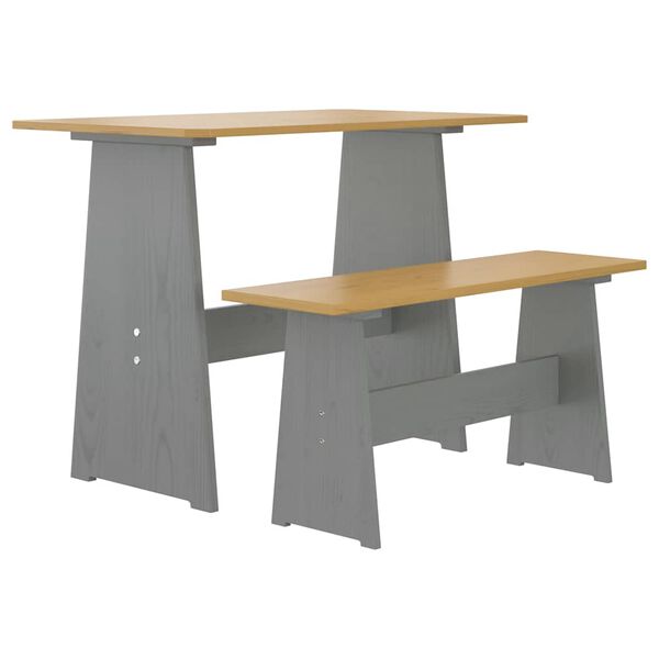vidaXL Mesa de comedor con banco REINE madera maciza pino marr&oacute;n gris
