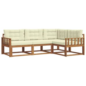 vidaXL Conjunto de sof&aacute;s de exterior con coj&iacute;n 4 pcs Natural y Crema