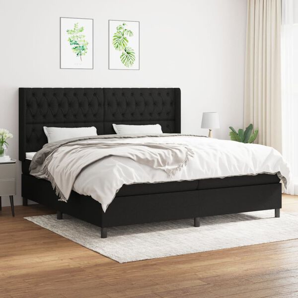 vidaXL Cama box spring con colch&oacute;n tela negro 200x200 cm