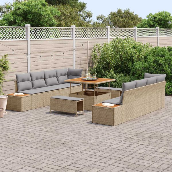 vidaXL Conjunto de sofás de jardín 11 pcs Beige ratán sintético