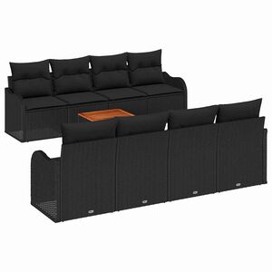 vidaXL Conjunto de sof&aacute;s de jard&iacute;n 9 pcs Negro rat&aacute;n sint&eacute;tico