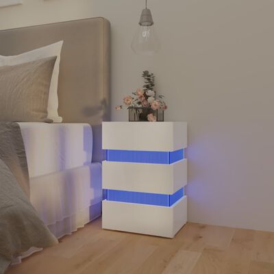 vidaXL Mesita de noche LED madera ingeniería blanco brillo 45x35x67 cm