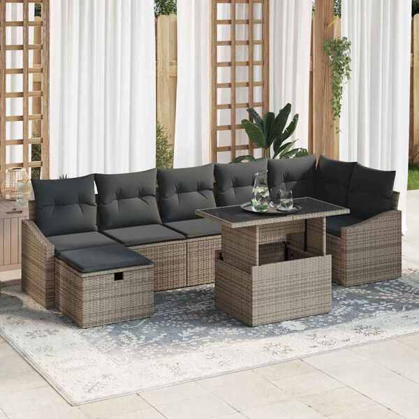 vidaXL Conjunto de sof&aacute; de jard&iacute;n 8 pcs Gris rat&aacute;n sint&eacute;tico