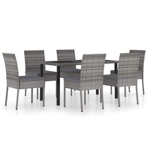 vidaXL Juego de comedor para jard&iacute;n 7 piezas rat&aacute;n sint&eacute;tico gris