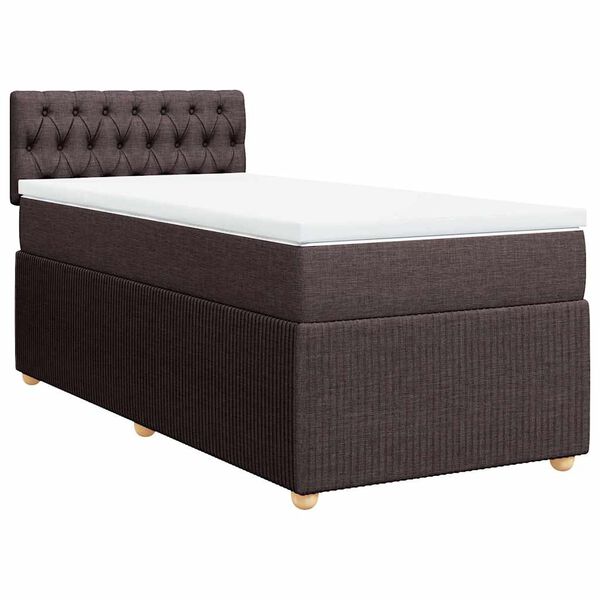vidaXL Cama box spring con colch&oacute;n tela marr&oacute;n oscuro 90x200 cm