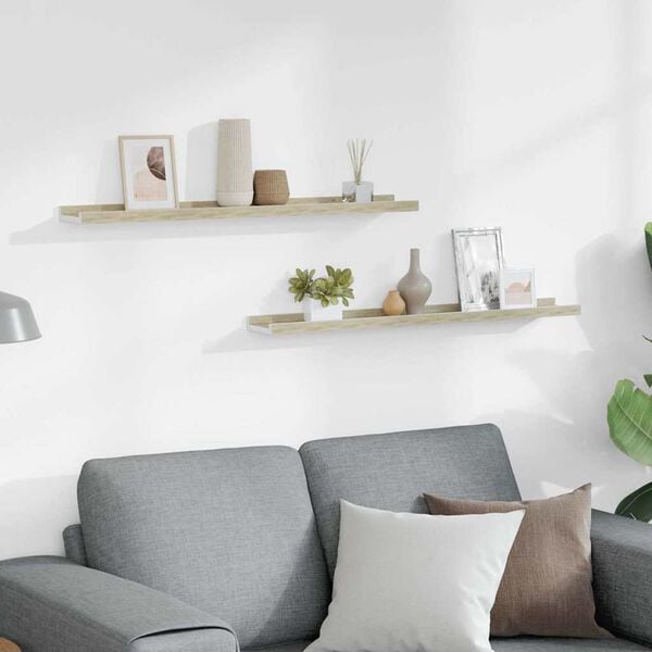vidaXL Estantes de pared 2 unidades blanco y roble Sonoma 80x9x3 cmm
