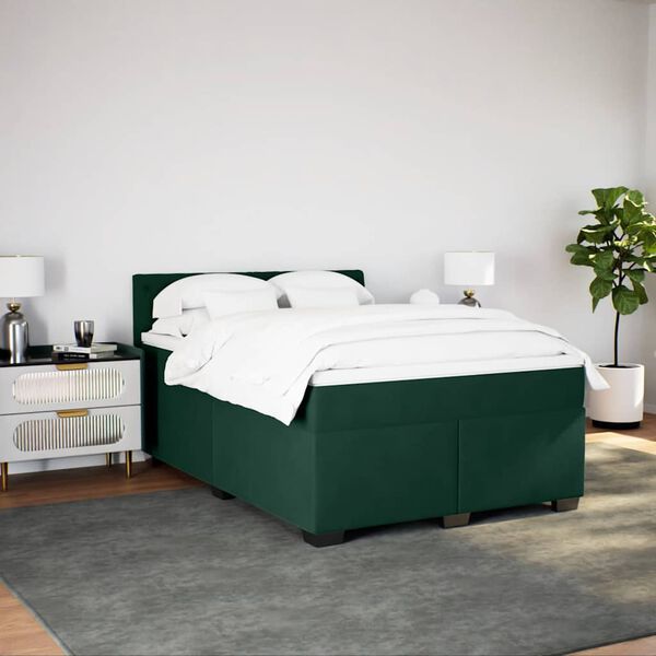 vidaXL Cama box spring con colch&oacute;n terciopelo verde oscuro 160x200 cm