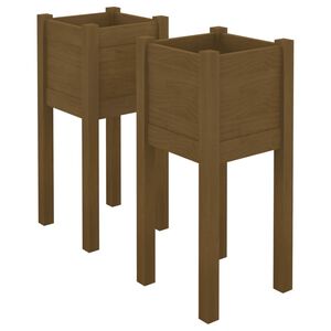 vidaXL Jardineras 2 uds madera maciza de pino marr&oacute;n miel 31x31x70 cm
