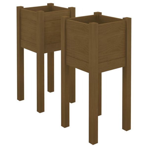 vidaXL Jardineras 2 uds madera maciza de pino marrón miel 31x31x70 cm
