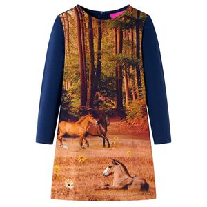 vidaXL Vestido infantil de manga larga azul marino 104