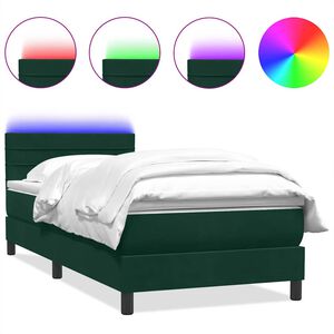 vidaXL Cama box spring con colch&oacute;n y LED terciopelo verde oscuro 80x220 cm