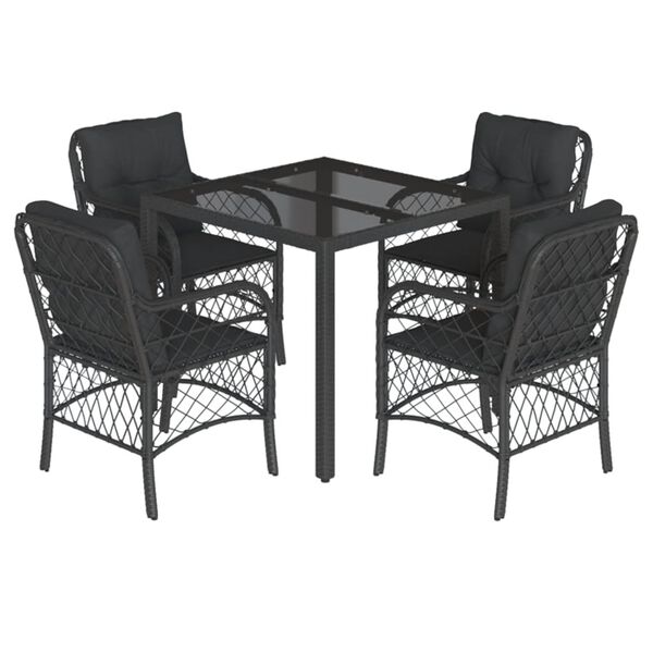 vidaXL Set de muebles jard&iacute;n 5 pzas con cojines rat&aacute;n sint&eacute;tico negro