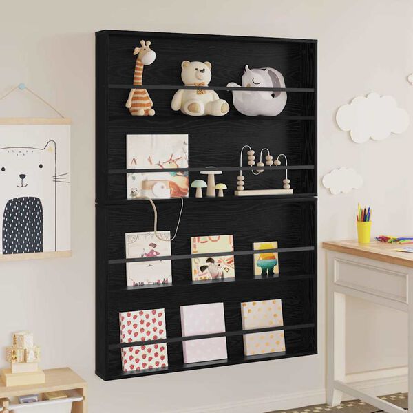 vidaXL Estante de revistas 2 pcs Roble Negro 100 x 12 x 70 cm