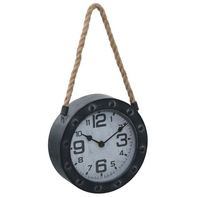 vidaXL Reloj de pared con cuerda metal y MDF negro 20 cm
