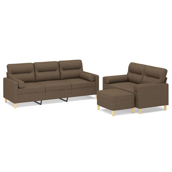 vidaXL Juego de sofás con cojines 3 piezas tela marrón