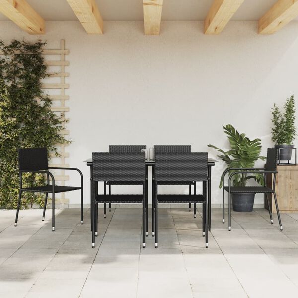 vidaXL Juego de comedor de jard&iacute;n 7 pzas rat&aacute;n sint&eacute;tico y acero negro