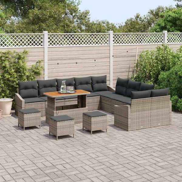 vidaXL Conjunto de sof&aacute; de jard&iacute;n 13 pcs Gris Claro y Gris Oscuro