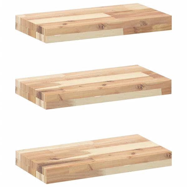 vidaXL Estantes flotantes 3 uds madera acacia sin tratar 60x20x4 cm