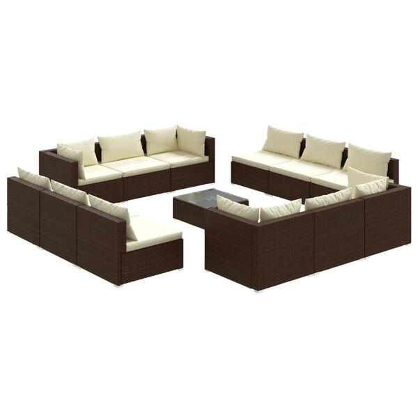 vidaXL Set muebles de jardín 13 pzas y cojines ratán sintético marrón