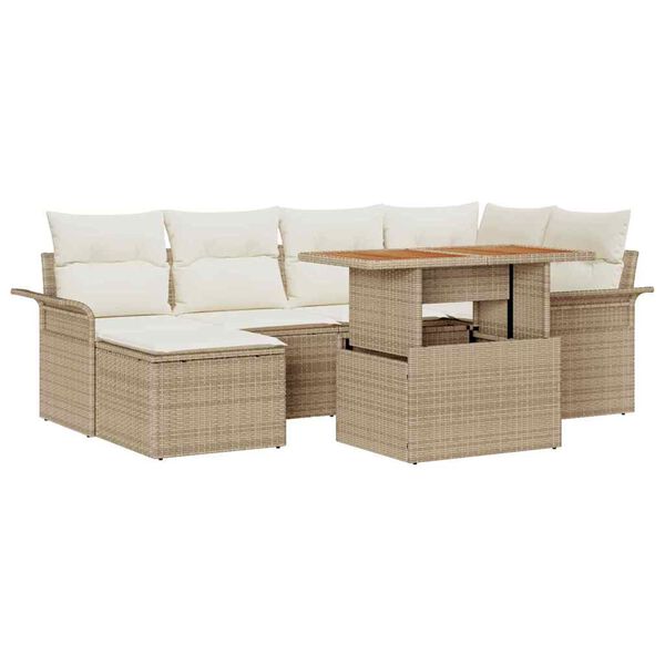 vidaXL Conjunto de sof&aacute; de jard&iacute;n 7 pcs Beige Polirat&aacute;n