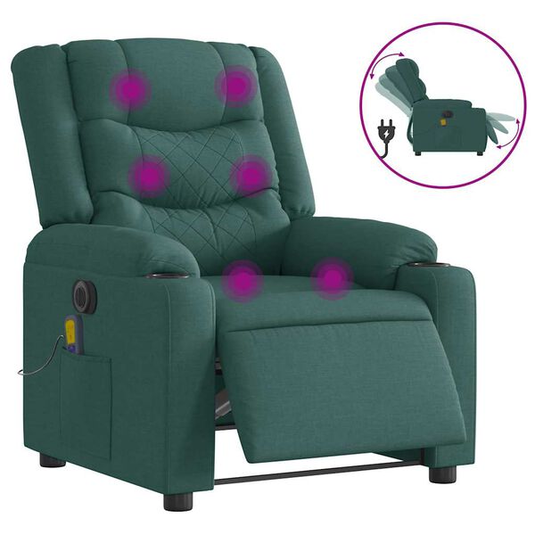 vidaXL Sill&oacute;n reclinable de masaje el&eacute;ctrico tela verde oscuro