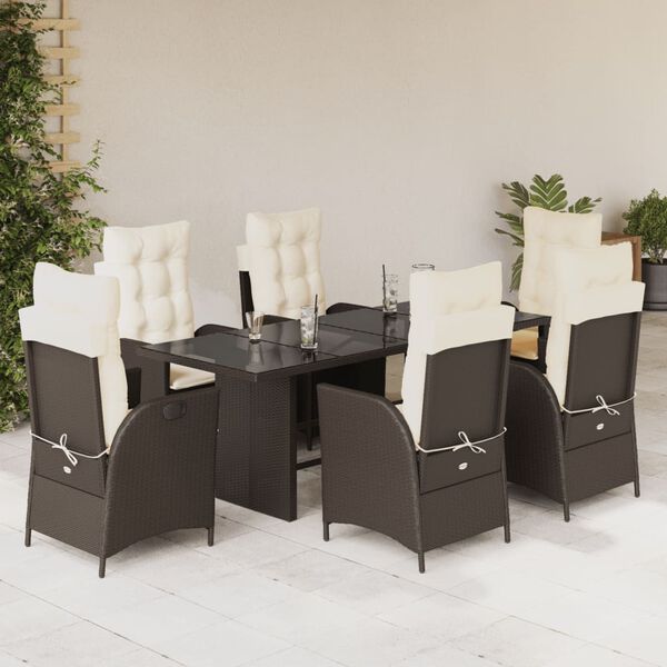 vidaXL Set comedor de jard&iacute;n 7 pzas con cojines rat&aacute;n sint&eacute;tico marr&oacute;n