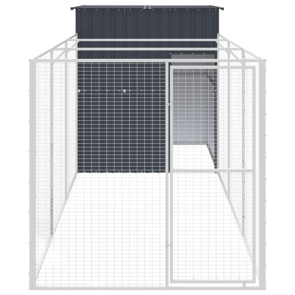 vidaXL Caseta de perros con corral acero galvanizado 165x455x181 cm