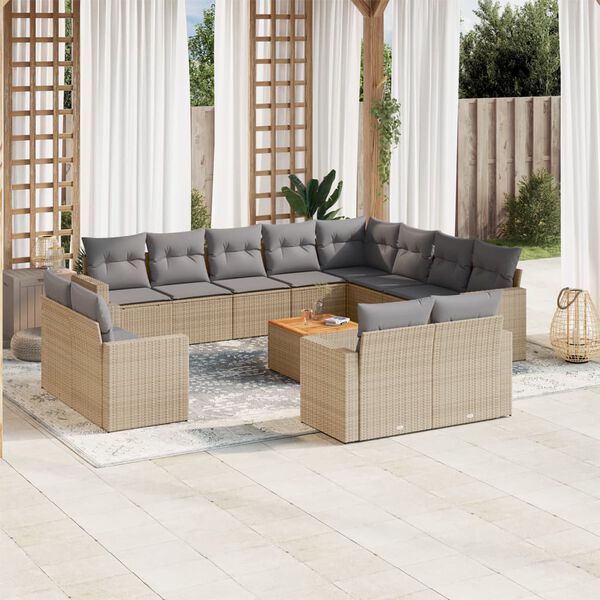 vidaXL Set sof&aacute;s de jard&iacute;n con cojines 13 pzas rat&aacute;n sint&eacute;tico beige