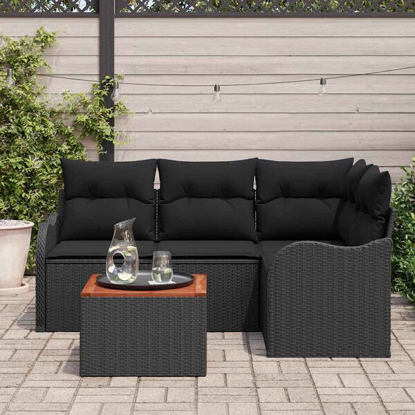 vidaXL Conjunto de sofás de jardín 5 pcs Negro ratán sintético