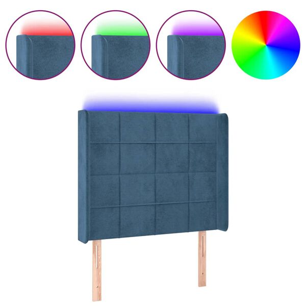 vidaXL Cabecero con LED de terciopelo azul oscuro 83x16x118/128 cm