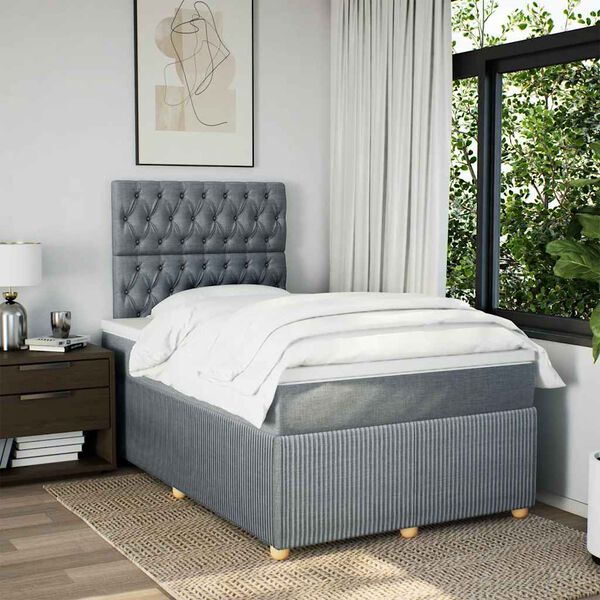 vidaXL Cama box spring con colch&oacute;n tela gris claro 120x200 cm