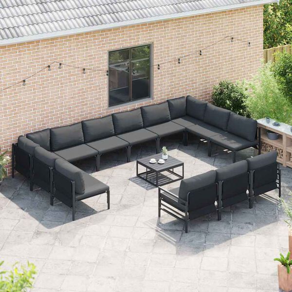 vidaXL Conjunto de sofás de jardín con cojín 14 pcs Negro Acero