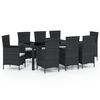 vidaXL Set comedor de jard&iacute;n 9 piezas y cojines rat&aacute;n sint&eacute;tico negro