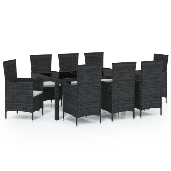 vidaXL Set comedor de jard&iacute;n 9 piezas y cojines rat&aacute;n sint&eacute;tico negro