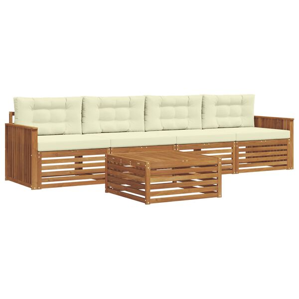 vidaXL Conjunto de sof&aacute;s de exterior con coj&iacute;n 5 pcs Natural y Crema